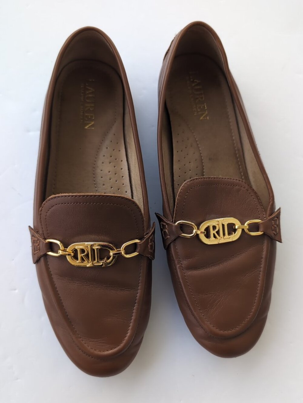 Lauren Ralph Lauren Averi Leather Loafers Women’s 9 Tan Gold Bit LRL Shoes